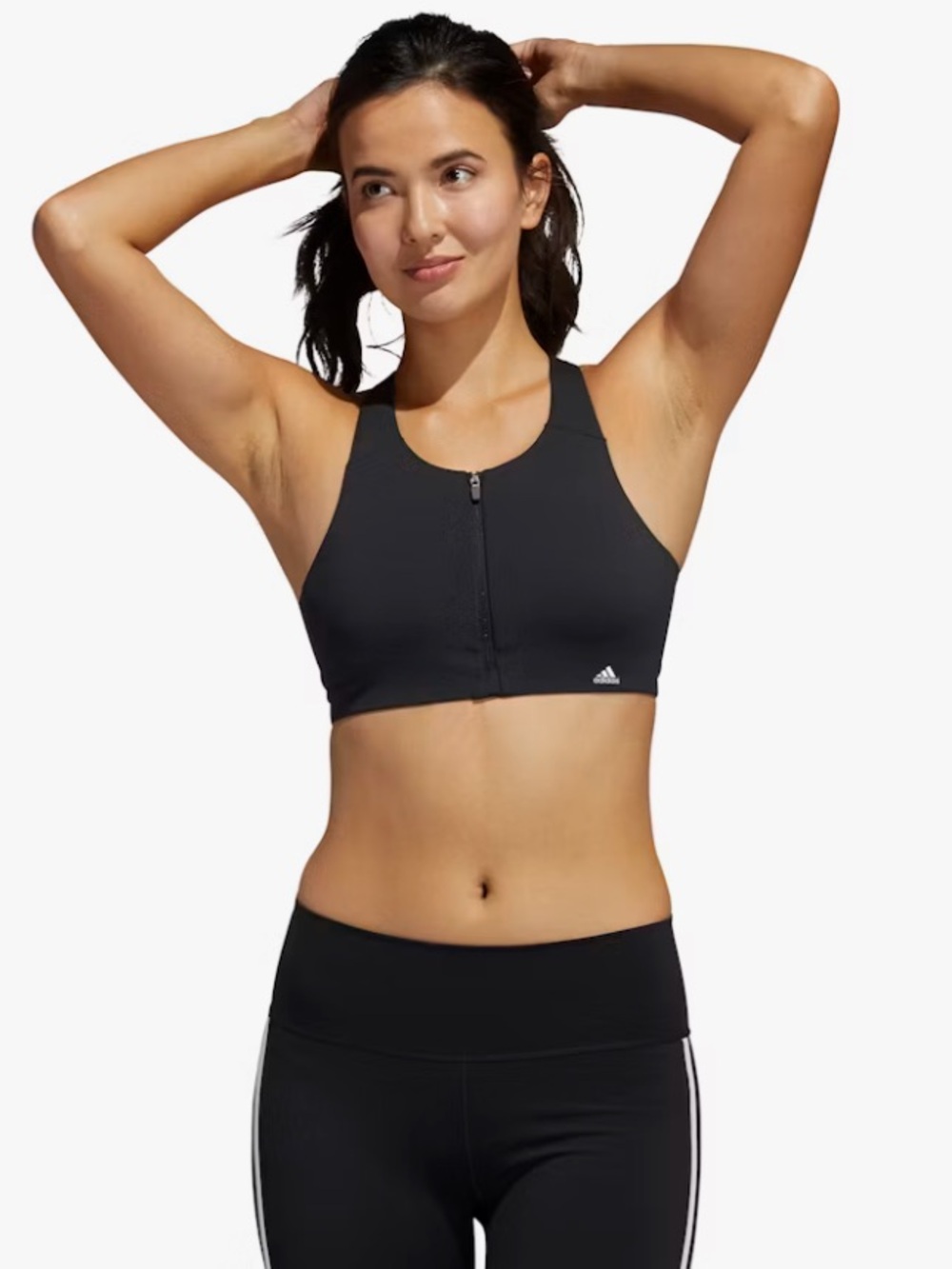 Adidas Black Front-Zip Cross-Back Sports Bra